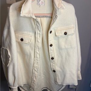 Oli & Hali Cream Button-Front Shacket with Patch Elbow